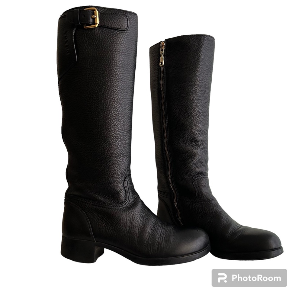 Prada Moto Riding Boot Wmn 36.5 size Black Leather